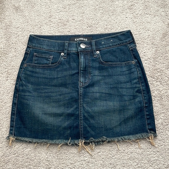 Express Straight Mini Mid-Rise Jean Skirt - Picture 1 of 5